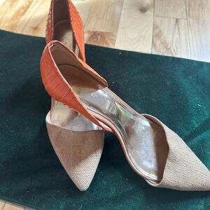 Coach New York Camille D’Orsey Orange Snake and Tan W/Burlap Toe Pumps - Size 11